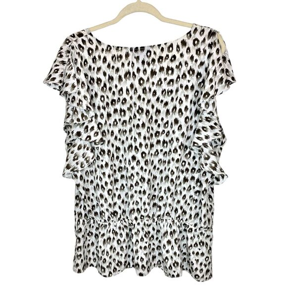Lane Bryant Leopard Print Top Blouse Sequin Flutter Sleeve Ruffle Peplum Size 20 - Picture 3 of 6
